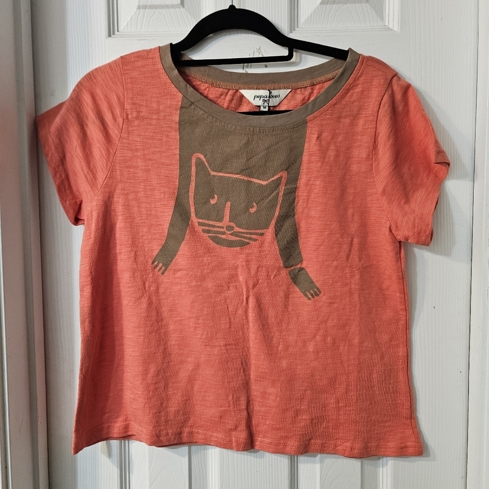 NWT Pepaloves Coral Cat Shirt
